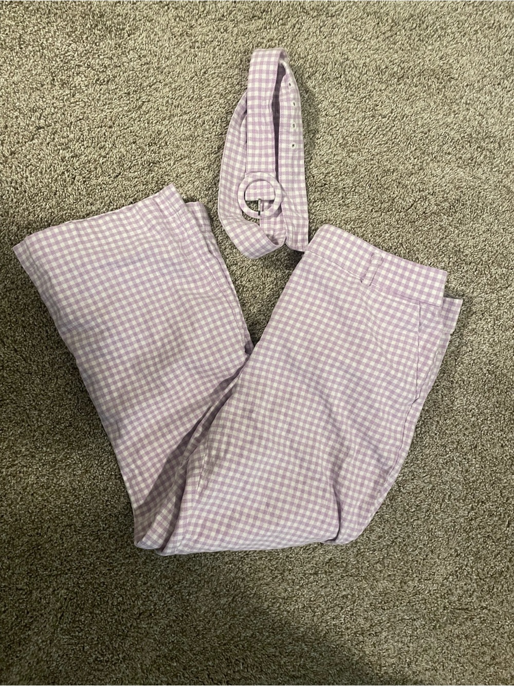 LOFT Lavender Gingham Pants with Matching Belt
